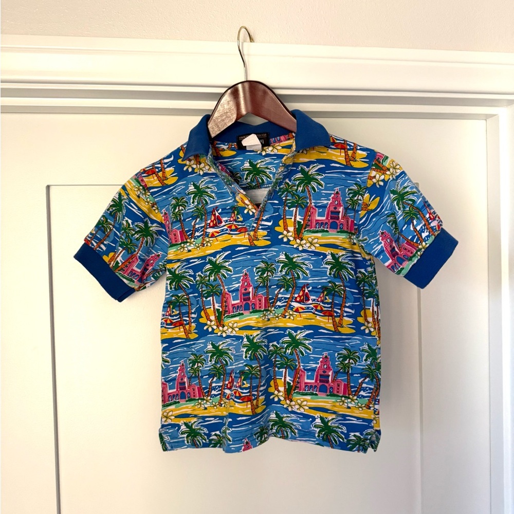 Vintage Kids Hawaiian Pink Palace Hotel Waikiki Polo Shirt Size MEDIUM McInerny